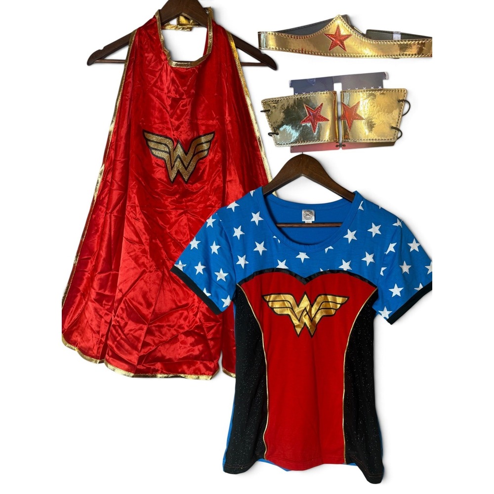 Rubies Wonder Woman Halloween Costume Shirt Cape Headband Wrist cuffs S/M New